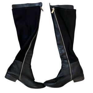 Michael Kors Black Nappa Leather Stretch Bromley Flat Tall Riding Boots Size 8 M